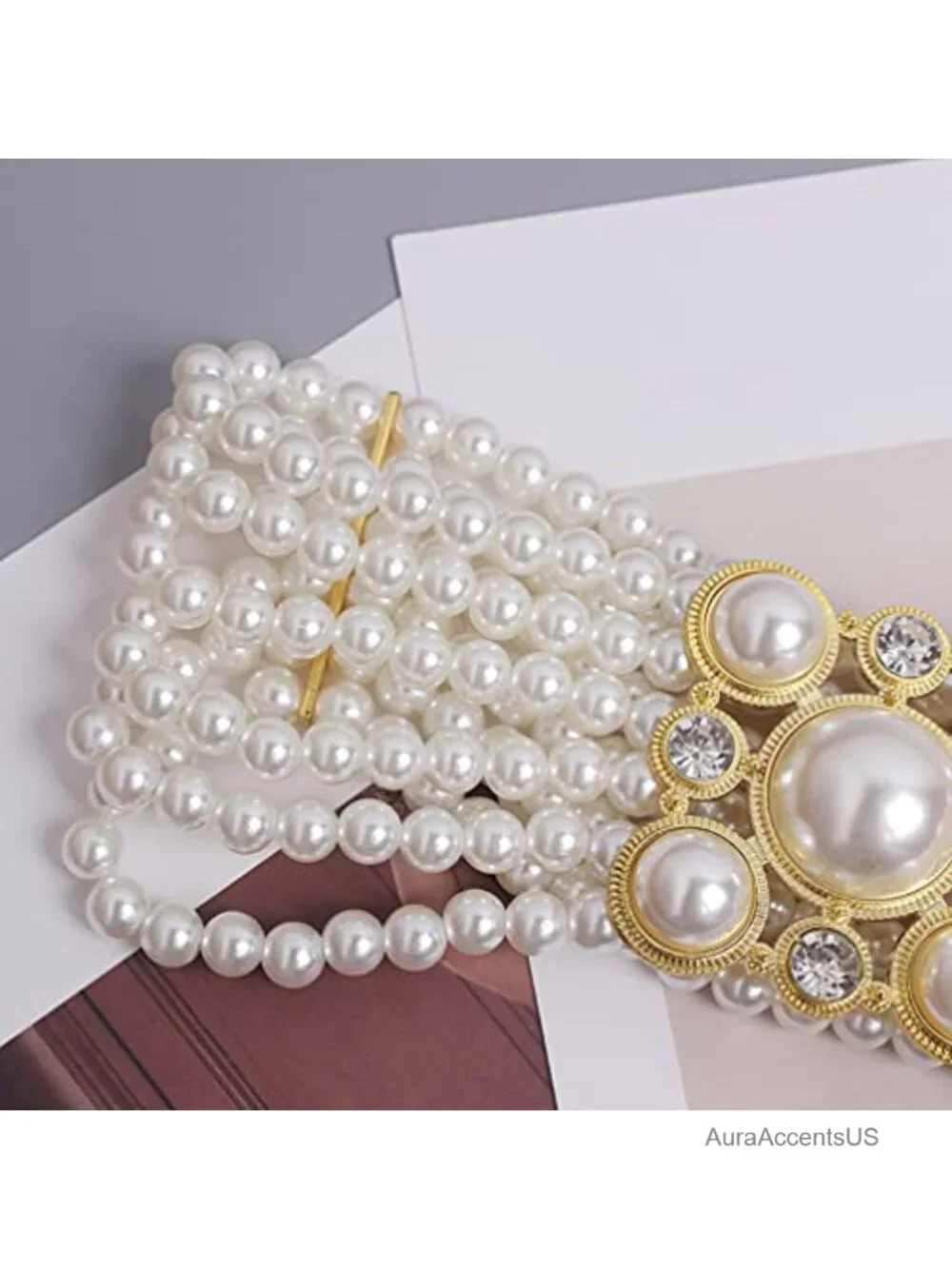Wide Pearl Belt Women Wedding Stretchy Sash Rhinestone Corset Waist Chain